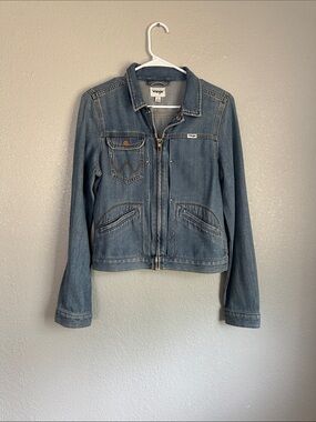 Wrangler Light Wash Zippered Western Boho Denim Jean Jacket